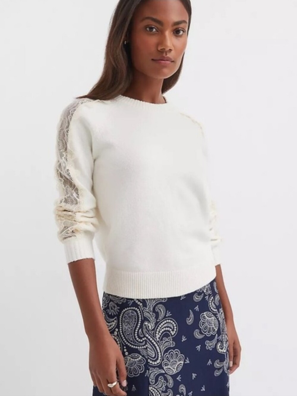 NWT LOFT Cream Lace Trim Raglan Sleeve Knit Sweater - Size M ($80 Retail)